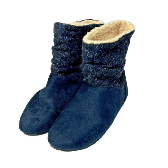 Bearpaw Natoma Women's 8 Blue Micro Suede Knit Packable Travel Slouchy Boot Wool - Picture 1 of 10